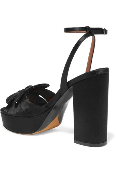 Shop Tabitha Simmons Jodie Bow-embellished Satin Platform Sandals In Black