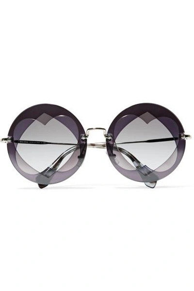 Shop Miu Miu Round-frame Layered Acetate And Gold-tone Sunglasses In Purple