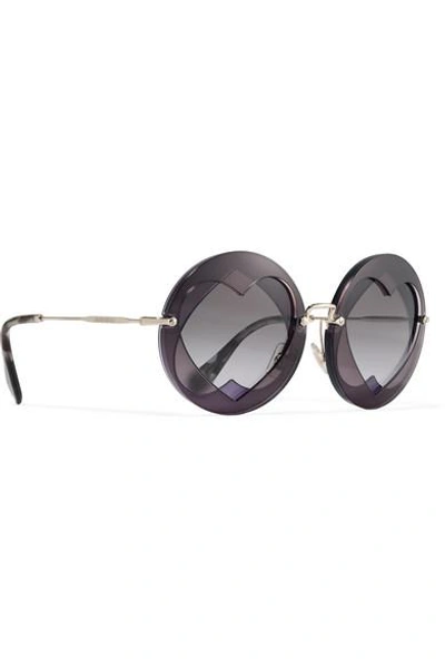 Shop Miu Miu Round-frame Layered Acetate And Gold-tone Sunglasses In Purple