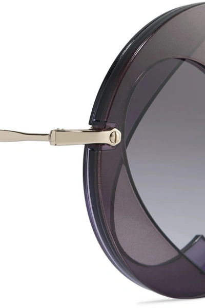 Shop Miu Miu Round-frame Layered Acetate And Gold-tone Sunglasses In Purple