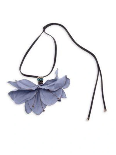 Shop Marni Flower Pendant Leather Necklace In Wistaria