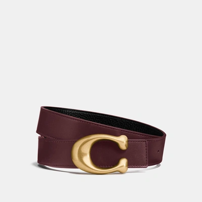 Shop Coach Sculpted Signature Reversible Belt In Oxblood/black/brass