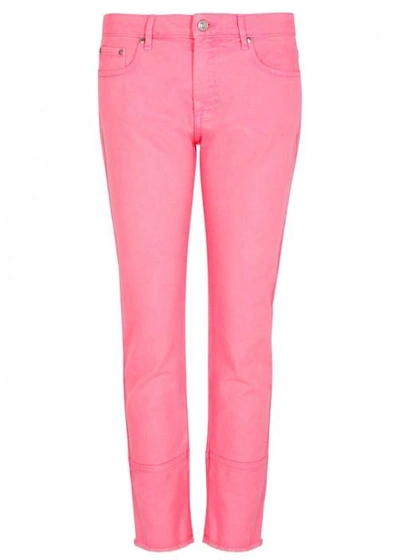 Shop Msgm Bright Pink Cropped Skinny Jeans