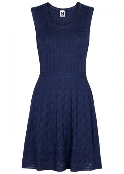 Shop M Missoni Navy Textured-knit Wool Blend Dress