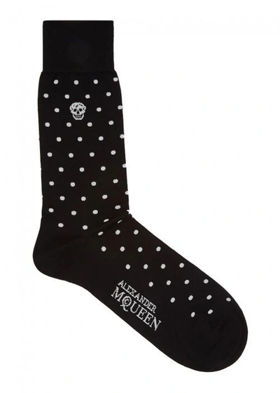 Shop Alexander Mcqueen Black Polka-dot Cotton Blend Socks In Black And White
