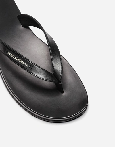 Shop Dolce & Gabbana Thong Sandals In Rubber And Nappa Calfskin In Black