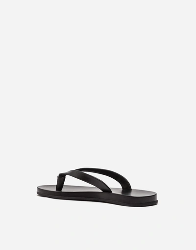 Shop Dolce & Gabbana Thong Sandals In Rubber And Nappa Calfskin In Black