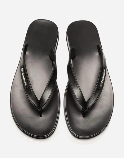Shop Dolce & Gabbana Thong Sandals In Rubber And Nappa Calfskin In Black