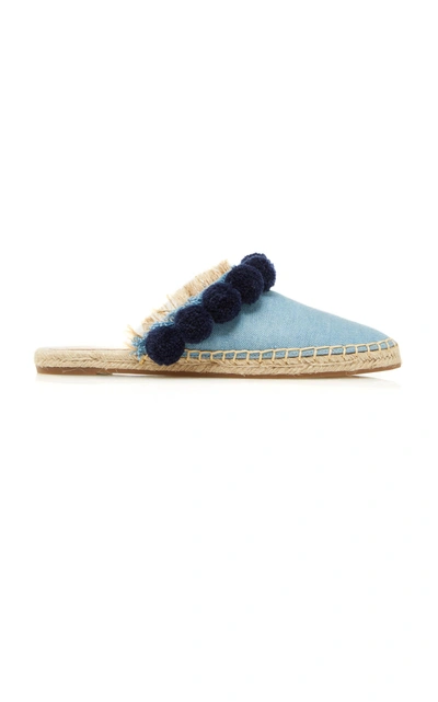 Shop Rae Feather Monogram Pom Pom Open Back Espadrille In Blue