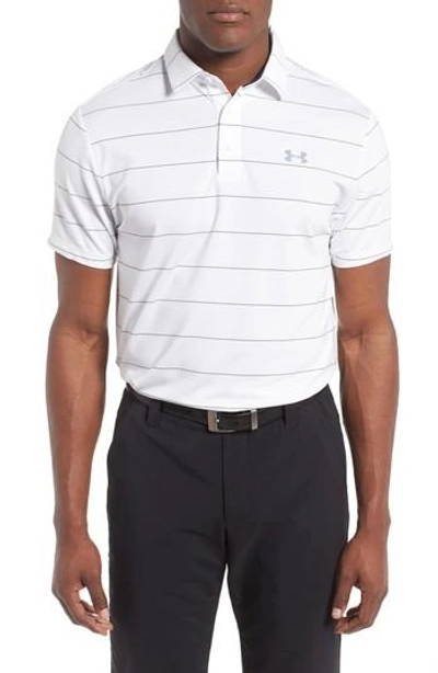 Shop Under Armour 'playoff' Loose Fit Short Sleeve Polo In White/ Academy/ Steel