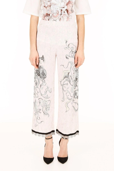 Shop Prada Lightweight Sanded Peony Trousers In Cipria+argentogrigio