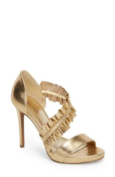 Shop Michael Michael Kors Bella Ruffle Sandal In Pale Gold Nappa Leather