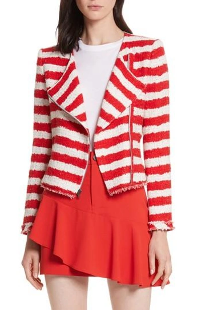 Shop Alice And Olivia Stanton Stripe Tweed Jacket In Apple/ White