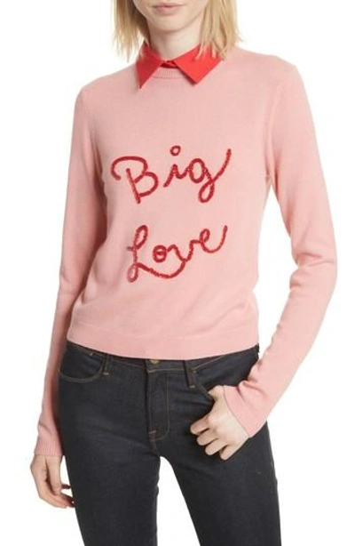 Shop Alice And Olivia Big Love Embroidered Cashmere Sweater In Millennial Pink/ Apple