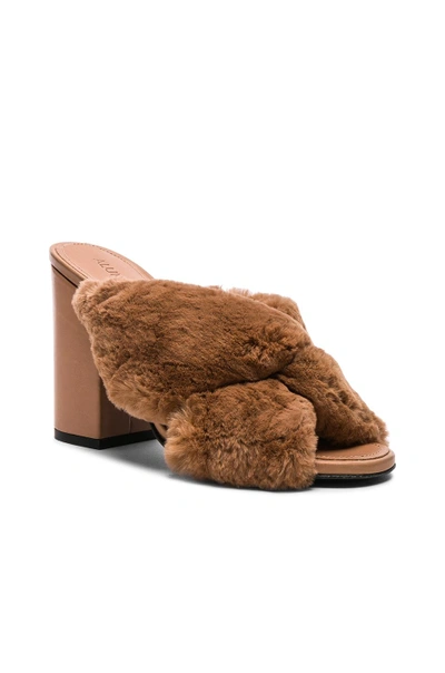 Shop Alumnae Rabbit Fur X Slide Block Heels In Brown