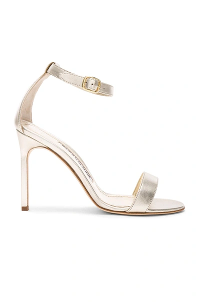 Shop Manolo Blahnik Leather Chaos 105 Heels In Metallic Gold. In Light Gold Leather
