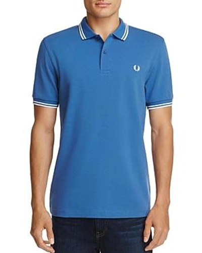 Shop Fred Perry Tipped Pique Slim Fit Polo Shirt In School Blue/white/ecru