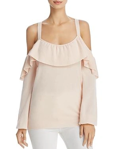 Shop Joie Delbin Ruffled Cold-shoulder Cashmere Sweater In Dusty Pink Sand