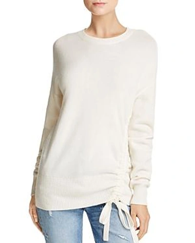 Shop Joie Iphis Ruched Self-tie Wool & Cashmere Sweater In Porcelain
