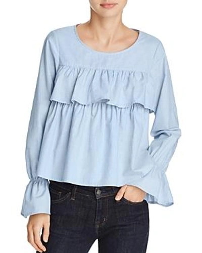 Shop Joie Adotte Ruffled Bell-sleeve Top In Maritime Chambray