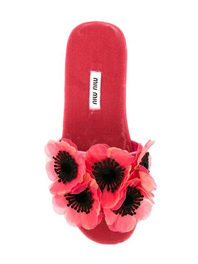Shop Miu Miu Peony Embellished Sandals In Pink