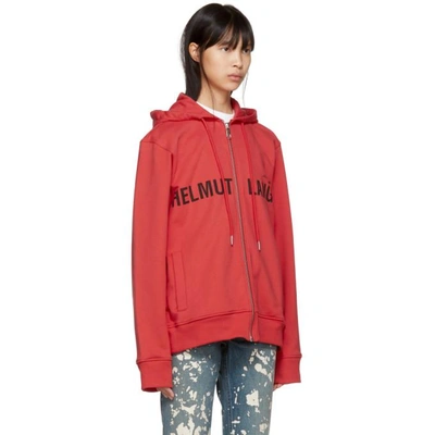 Helmut Lang Red Campaign Print Cotton Zip Hoodie | ModeSens