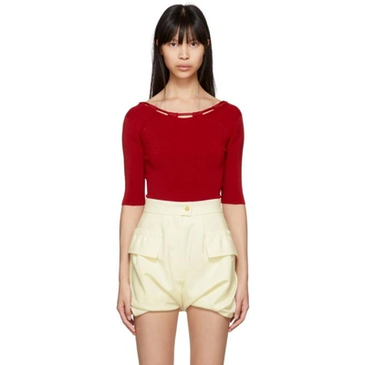 Shop Carven Red Basic Knit Bodysuit In 329 Espelet