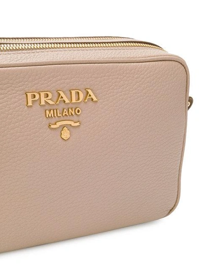 Shop Prada Logo Crossbody Bag - Nude & Neutrals