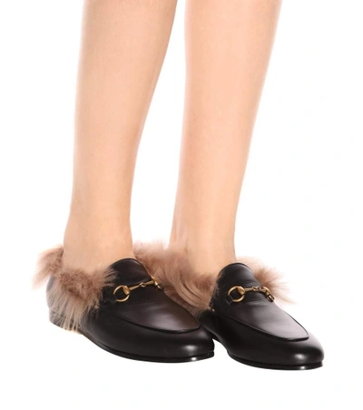 Shop Gucci Jordaan Fur-lined Leather Loafers In Black