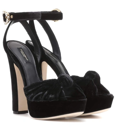 Shop Dolce & Gabbana Velvet Sandals In Black