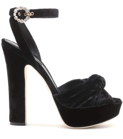 Shop Dolce & Gabbana Velvet Sandals In Black