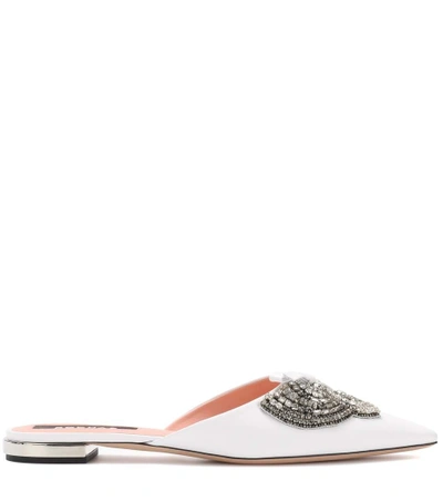 Shop Rochas Embellished Leather Slippers In White