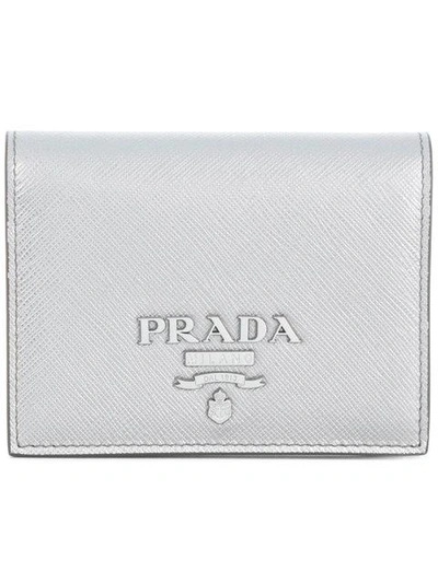 Shop Prada Logo Wallet In Metallic