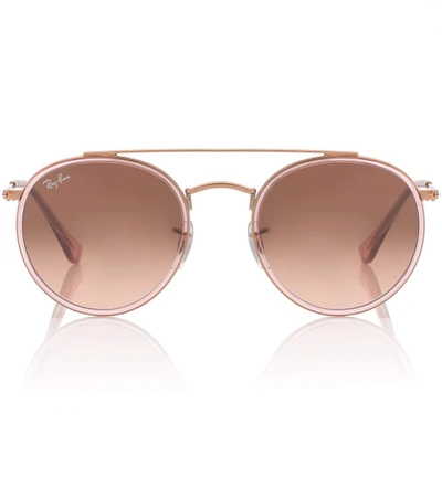 Shop Ray Ban Round Double Bridge Sunglasses In Pink