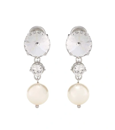 Shop Miu Miu Crystal-embellished Clip-on Earrings In Silver