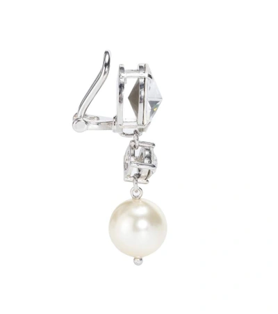 Shop Miu Miu Crystal-embellished Clip-on Earrings In Silver