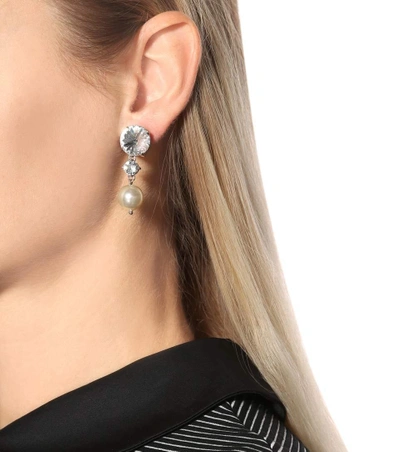 Shop Miu Miu Crystal-embellished Clip-on Earrings In Silver