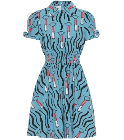 Shop Valentino Printed Cotton Dress In Blue