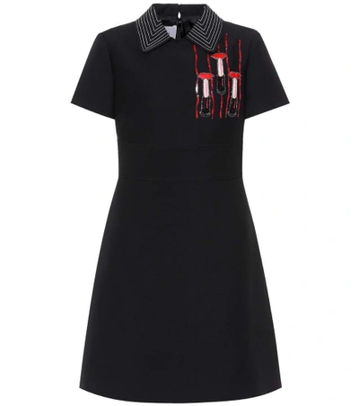 Shop Valentino Embroidered Wool And Silk Dress In Black