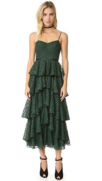 Cynthia Rowley Ruffle Lace Dress In Forest Green | ModeSens