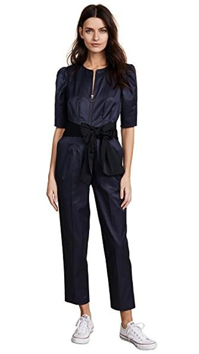 Shop Rebecca Taylor Broken Sateen Jumpsuit In Blue Stone