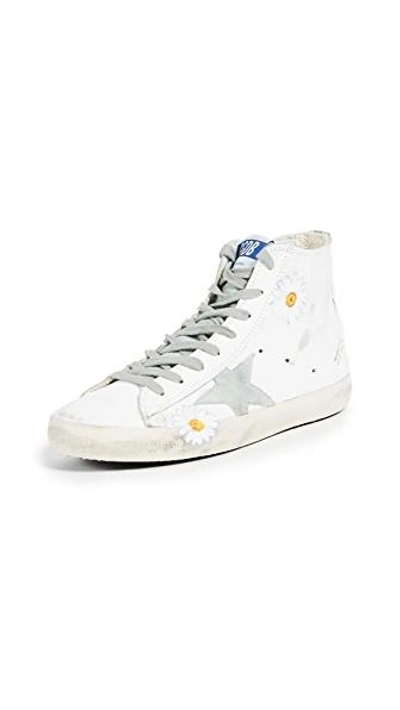 Shop Golden Goose Francy Sneakers In White/hand Painted Flowers