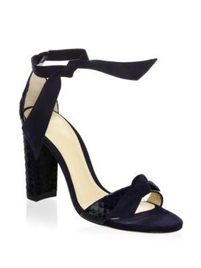 Shop Alexandre Birman Clarita Python Suede Block Heel Sandals In Night Shade