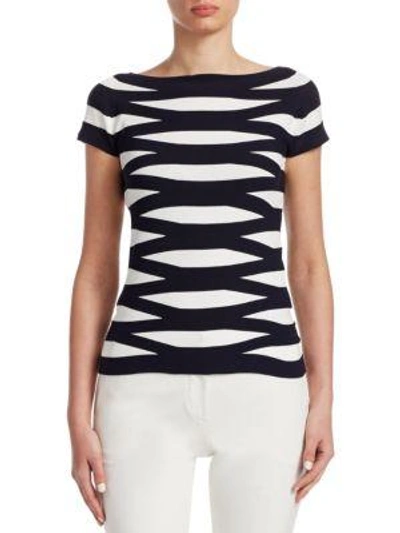 Shop Emporio Armani Striped Knit Top In Notte Panna