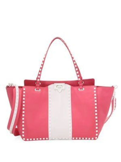 Shop Valentino Free Rockstud Classic Leather Tote In Navy White