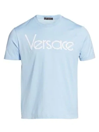Shop Versace Short-sleeve Cotton Tee In Blue White