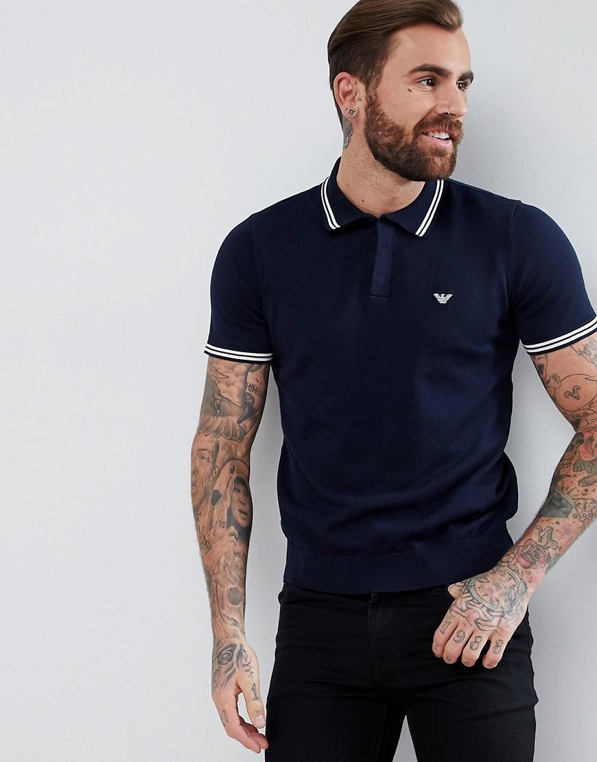Emporio Armani Tipped Polo Knitted Sweater In Navy - Navy | ModeSens