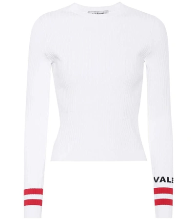 Shop Valentino Long-sleeved Rib-knit Shirt In White