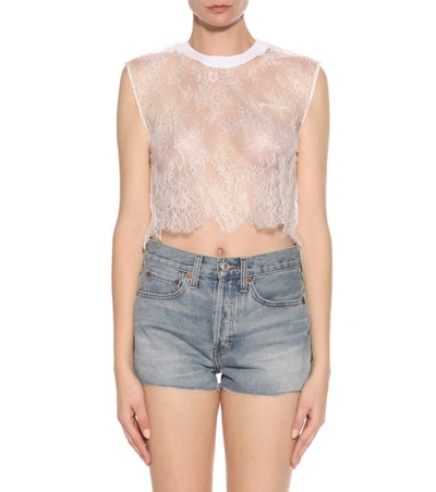 Shop Off-white Lace Crop Top In White