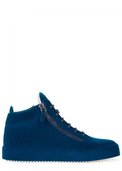 Shop Giuseppe Zanotti The Unfinished Velvet High-top Trainers In Blue